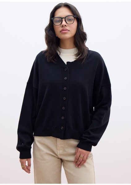 Yumuşak Dokulu Oversize Triko Hırka Siyah