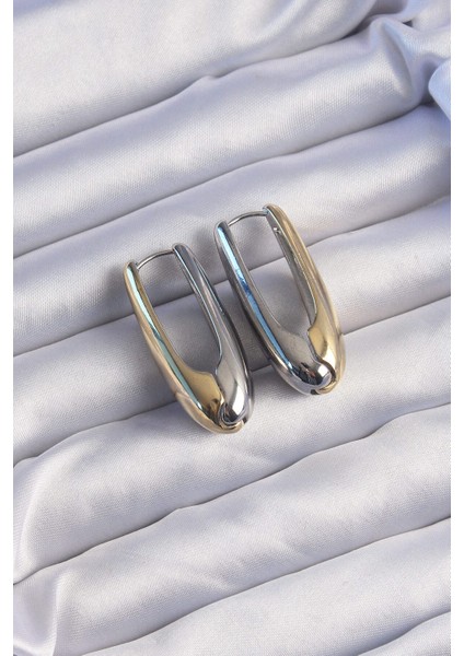 Pirinç Gold Gümüş Renkli Uzun Bombeli Küpe