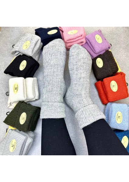 Kadın 12'li Yün Kışlık Sıkmayan Lastik Çorap