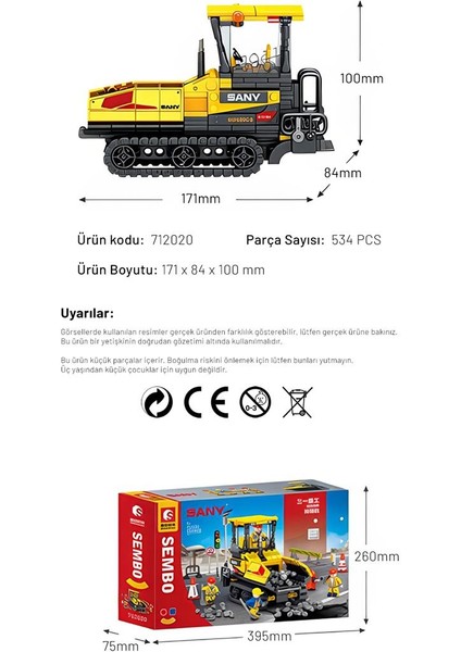 Sany Lisanslı SSP130C-8 Asfalt Dökme Aracı 534 Parça Yapı Blokları (712020)