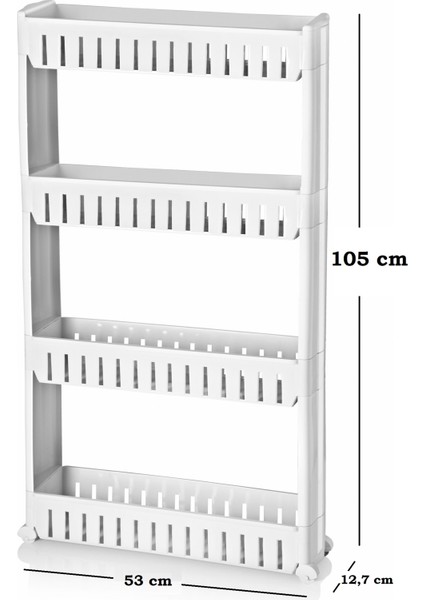 Fiore 4 Katlı Tekerlekli Banyo Düzenleyici Raf Ünitesi – Çok Amaçlı Dikdörtgen Slim Banyo Organizer