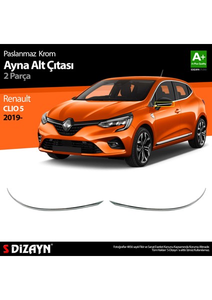 Renault Clio 5 Krom Ayna Alt Çıtası 2 Prç. 2019 2020 2021 2022 2023 2024 2025