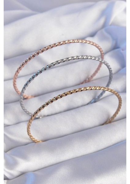 316L Çelik Renkli Ince Burgu Model Ajda Bilezik Seti