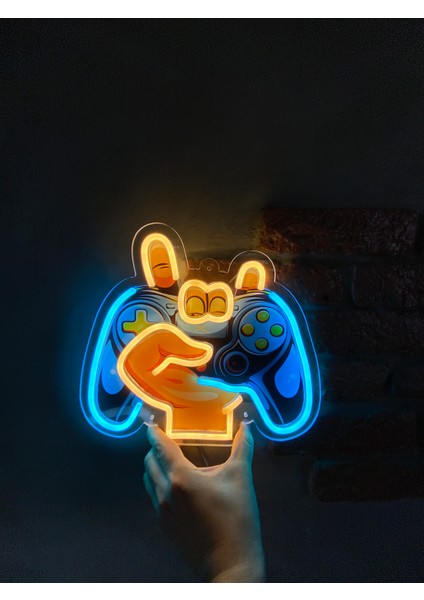 'oyun Konsolu' Işıklı ve Uv'li Neon LED Dekoratif Duvar Tabelası(30x27cm)