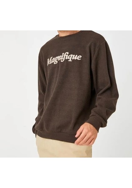 Erkek Bisiklet Yaka Sweatshirt Açık Kahve