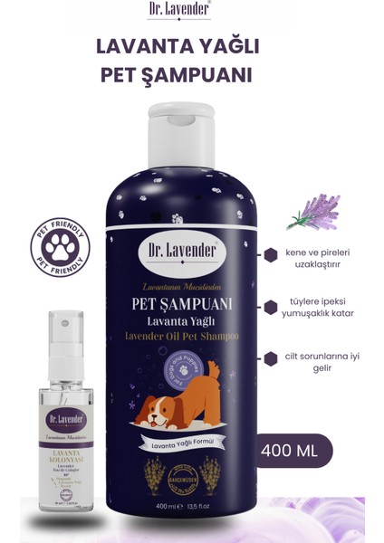 Kene Pire Önleyici Köpek Şampuanı 400 ml Pet Şampuanı + 45 ml Lavanta Konolyası