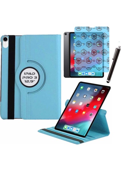 Apple iPad Pro 3 12.9 Inç 3 Nesil Uyumlu Kılıf Ekran Koruyucu ve Kalem Set