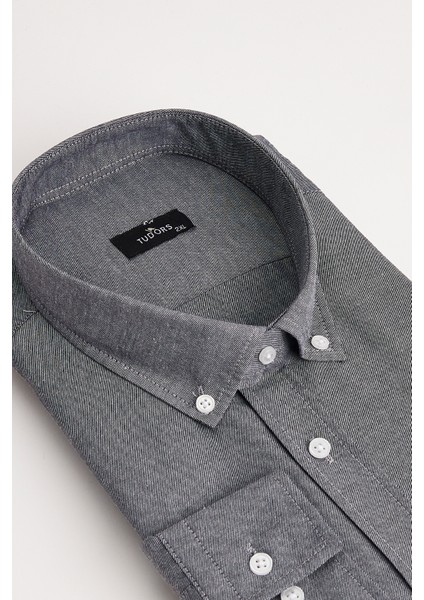 Erkek Big Size Büyük Beden Pamuklu Kolay Ütü Siyah Düğmeli Yaka Gömlek