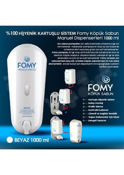 Köpük Sabun Beyaz Dispenser 1000 ml 10'lu Koli