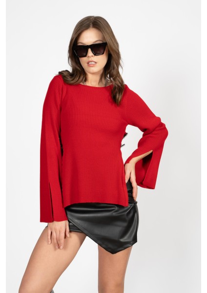 Rtd&vld Kadın VITA-S53 Taşlı Kolu Yırtmaçlı Bluz Kırmızı modelleri