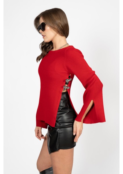Rtd&vld Kadın VITA-S53 Taşlı Kolu Yırtmaçlı Bluz Kırmızı fırsatları