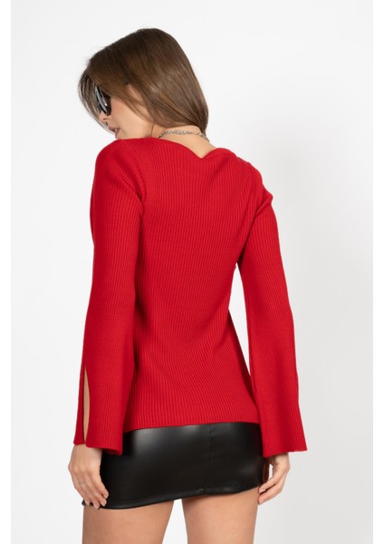 Rtd&vld Kadın VITA-S53 Taşlı Kolu Yırtmaçlı Bluz Kırmızı indirimleri