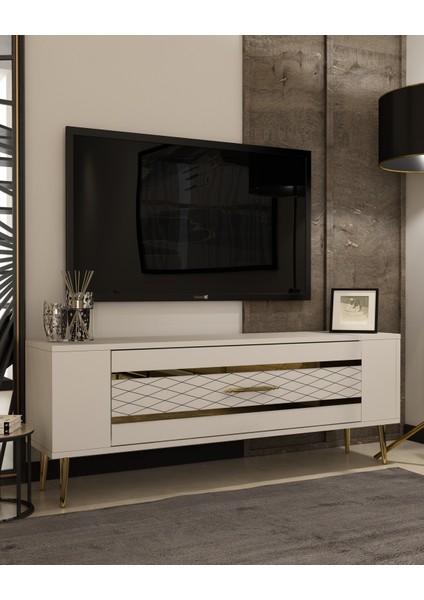RETROLP2CT Tv Sehpası Beyaz-Altın fiyatları