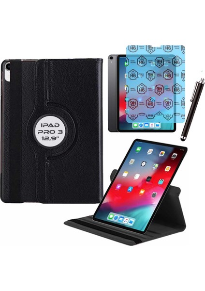 Apple iPad Pro 3 12.9 Inç 3 Nesil Uyumlu Kılıf Ekran Koruyucu ve Kalem Set