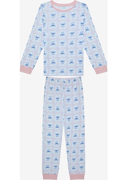 Pamuklu Kız Çocuk Bow & Rose 2li Çok Renkli Pijama Takımı