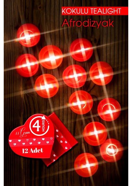 Afrodizyak Etkili 12 Adet Kırmızı Lüks Tealight Mum - 11 Gram - 3,6 x 1,2 cm - 4 Saat