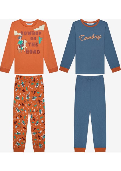 Uzun Kollu Erkek Çocuk Cowboy 2li Çok Renkli Pijama Takımı