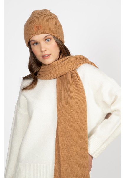 Rtd&vld Unisex Düz Triko Atkı-Bere Takım Camel