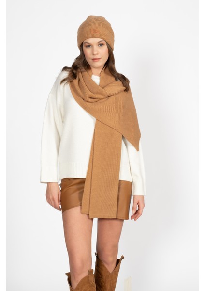 Rtd&vld Unisex Düz Triko Atkı-Bere Takım Camel