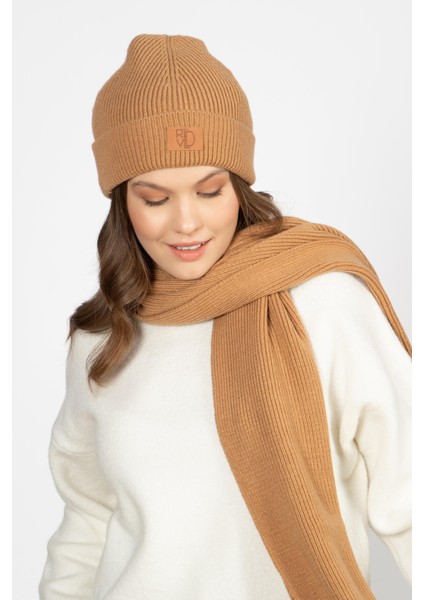 Rtd&vld Unisex Düz Triko Atkı-Bere Takım Camel