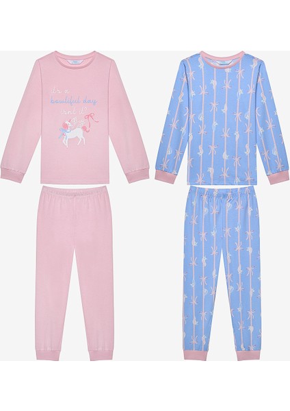 Pamuklu Kız Çocuk Bowtiful 2li Çok Renkli Pijama Takımı