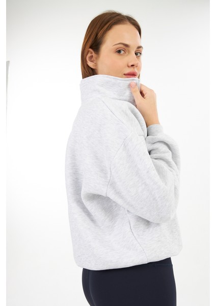 Kadın Dik Yaka /yarım Fermuarlı /funnel Neck /uzun Kol /şardonlu 3 Iplik Sweatshirt /evde Dışarıda