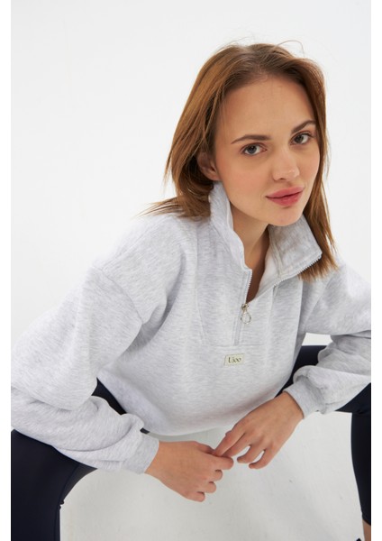 Kadın Dik Yaka /yarım Fermuarlı /funnel Neck /uzun Kol /şardonlu 3 Iplik Sweatshirt /evde Dışarıda fırsatları