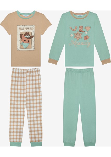 Pamuklu Erkek Çocuk Cowboy Cat 2li Çok Renkli Pijama Takımı