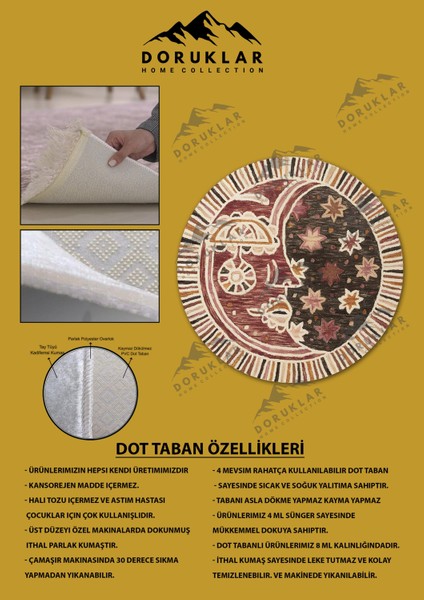 Kaymaz Taban Yıkanabilir Dijital Baskı Dekoratif Modern Desenli Lux Serisi Dot Taban Halı L15