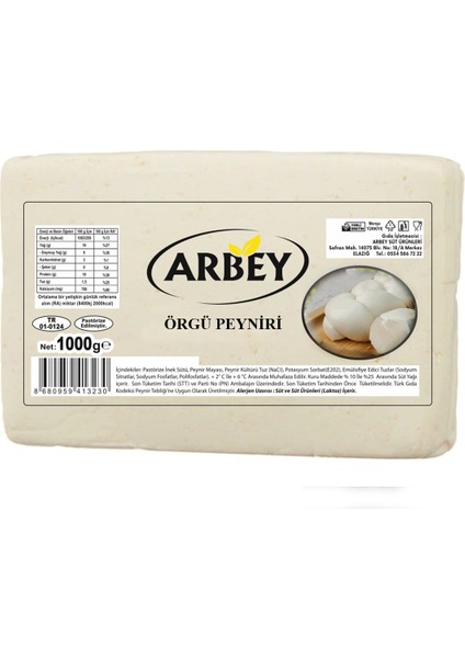 Inek Örgü Peyniri 1 kg Net Az Tuzlu