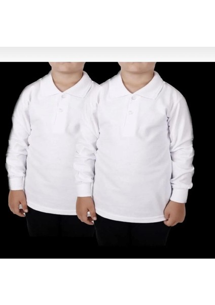 Unısex Çocuk Polo Yaka Düz Renk Uzun Kol 2'li Normal Kalıp Okul