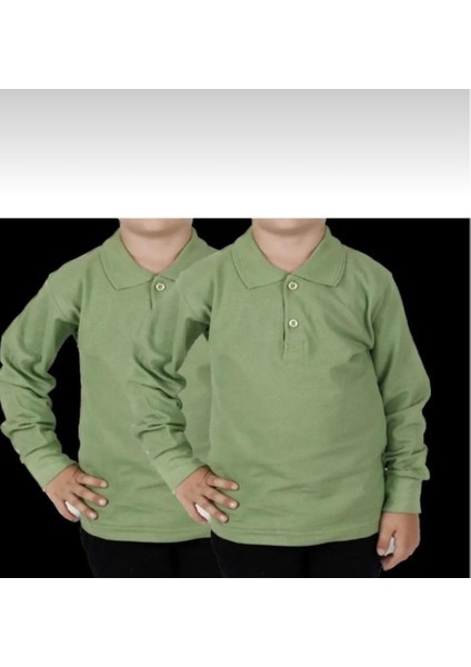 Unısex Çocuk Polo Yaka Düz Renk Uzun Kol 2'li Normal Kalıp Okul