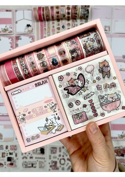 Cat Dessert Sevimli Kedicik Washi Bantlı Post-Itli Sticker Set /scsrapbook/bullet Journal