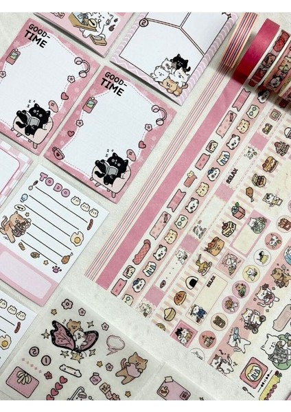 Cat Dessert Sevimli Kedicik Washi Bantlı Post-Itli Sticker Set /scsrapbook/bullet Journal