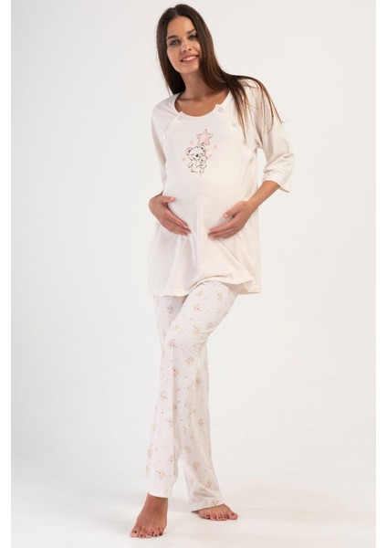 Kadın Kapri Kol Hamile & Lohusa Bej Pijama C6T6N0O504