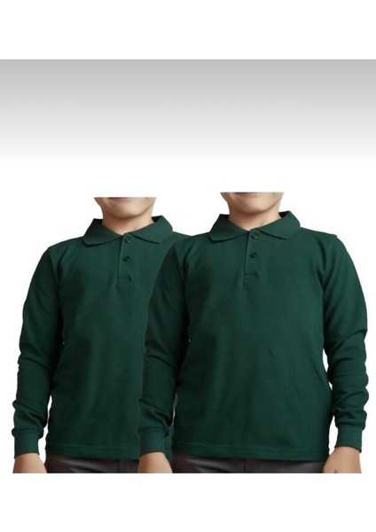 Unısex Çocuk Polo Yaka Düz Renk Uzun Kol 2'li Normal Kalıp Okul