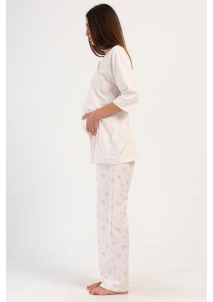 Kadın Kapri Kol Hamile & Lohusa Bej Pijama C6T6N0O504