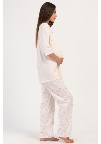 Kadın Kapri Kol Hamile & Lohusa Bej Pijama C6T6N0O504