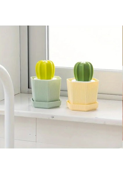 Kaktüs Model Saplı Sert ve Renkli Plastik Plastik Tabaklı Hazneli Bulaşık Fırçası fiyatları