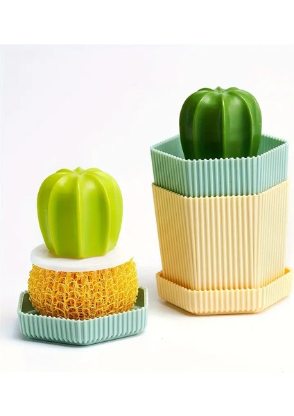 Kaktüs Model Saplı Sert ve Renkli Plastik Plastik Tabaklı Hazneli Bulaşık Fırçası modelleri