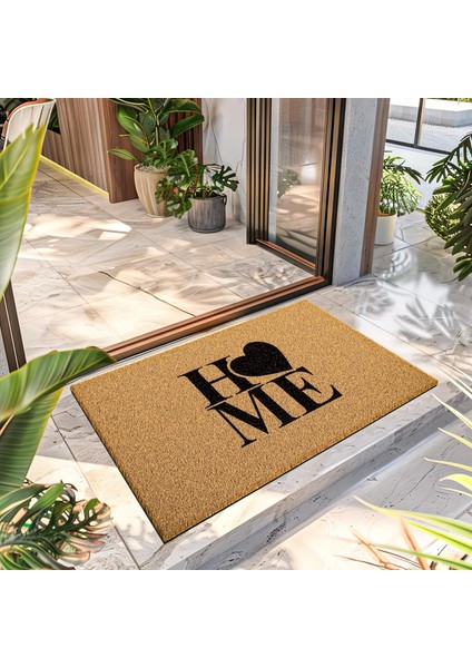 Paspas Dekoratif Kalp Home Desenli Kapı Önü Paspası 40 x 60 cm