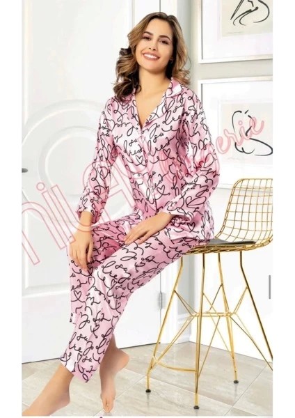 5011 Bayan Patlı Saten Pijama Takımı