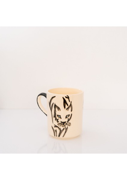 Kedi Figürlü Çini Kupa