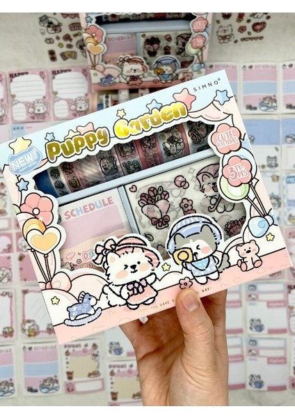 Puppy Garden Sevimli Köpekçik Washi Bantlı Post-Itli Sticker Set/scsrapbook/bullet Journal