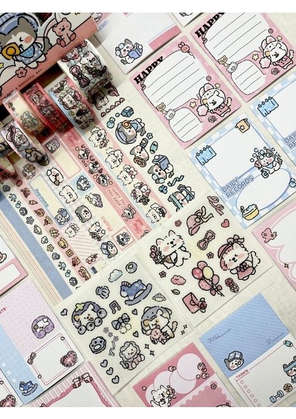 Puppy Garden Sevimli Köpekçik Washi Bantlı Post-Itli Sticker Set/scsrapbook/bullet Journal