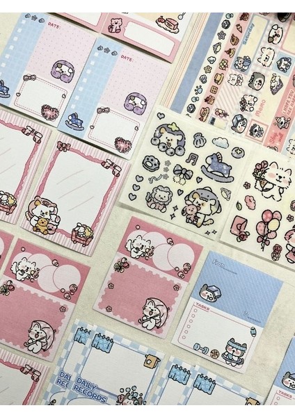 Puppy Garden Sevimli Köpekçik Washi Bantlı Post-Itli Sticker Set/scsrapbook/bullet Journal