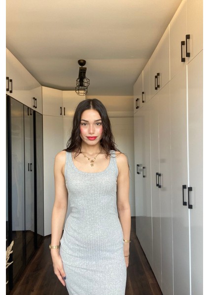 Kare Yaka Fitilli Kaşkorse Midi Elbise modelleri