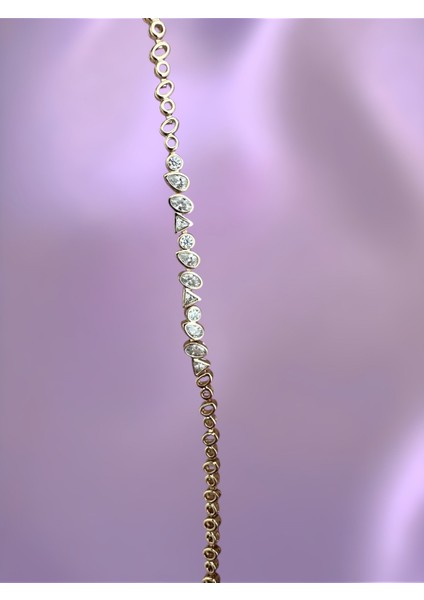 Zirkon Taş Şekilli Su Yolu 14 Ayar Soft Rose-Gold Micron Altın Kaplama Bileklik