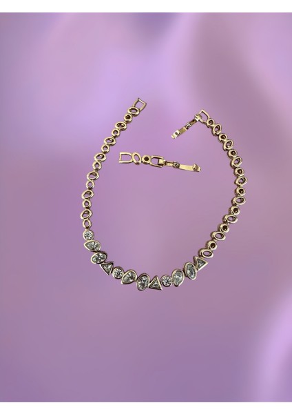 Zirkon Taş Şekilli Su Yolu 14 Ayar Soft Rose-Gold Micron Altın Kaplama Bileklik