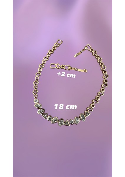 Zirkon Taş Şekilli Su Yolu 14 Ayar Soft Rose-Gold Micron Altın Kaplama Bileklik